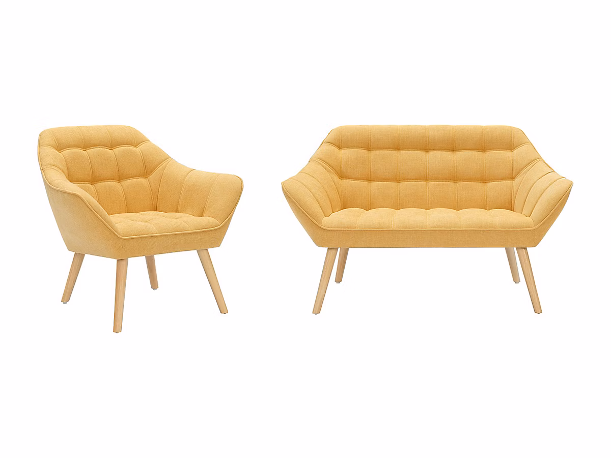 Canapé et fauteuil – Canapé 2 places et fauteuil en tissu jaune moutarde CASERTA