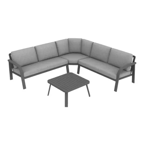 Salon de jardin d'angle en aluminium coloris anthracite Grasse - 2 éléments (grand canapé d'angle et table basse)