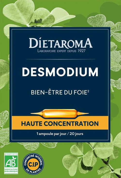 Complément alimentaire desmodium CIP bio Dietaroma bien-être du foie - 20 ampoules x 10 ml
