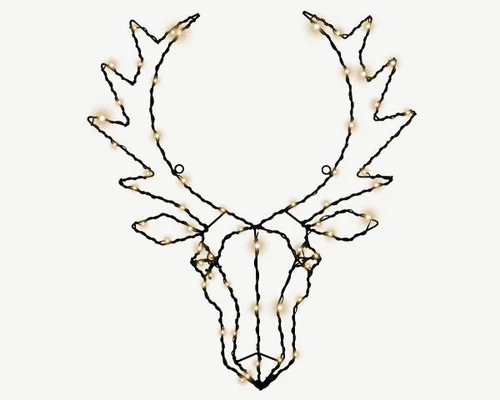 Décoration festive tête de cerf micro LED coloris blanc chaud - 50 x 3,5 cm