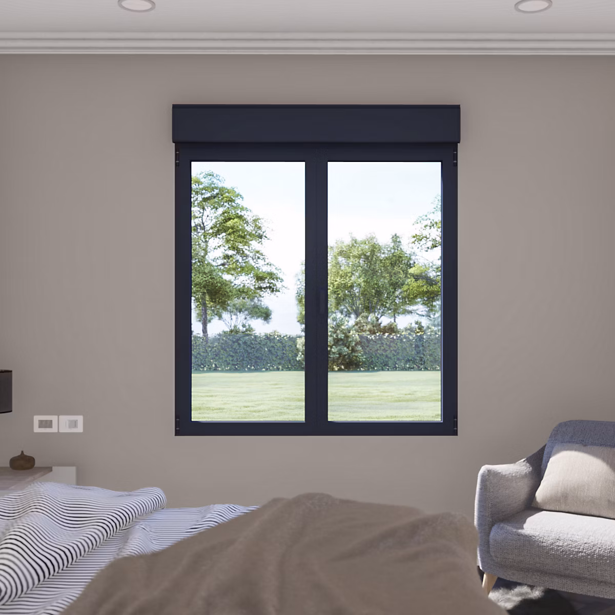 Fenêtre aluminium 2 vantaux oscillo | battant + volet roulant électrique GoodHome gris – l.120 x h.115 cm