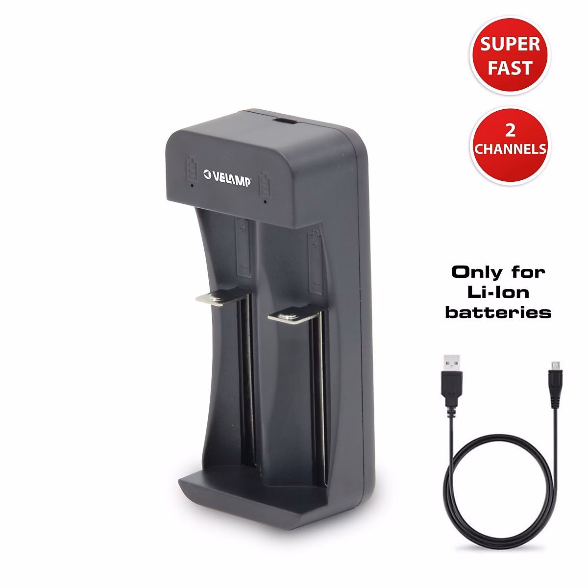 Chargeur rapide à 2 canaux pour batteries lithium – ion
