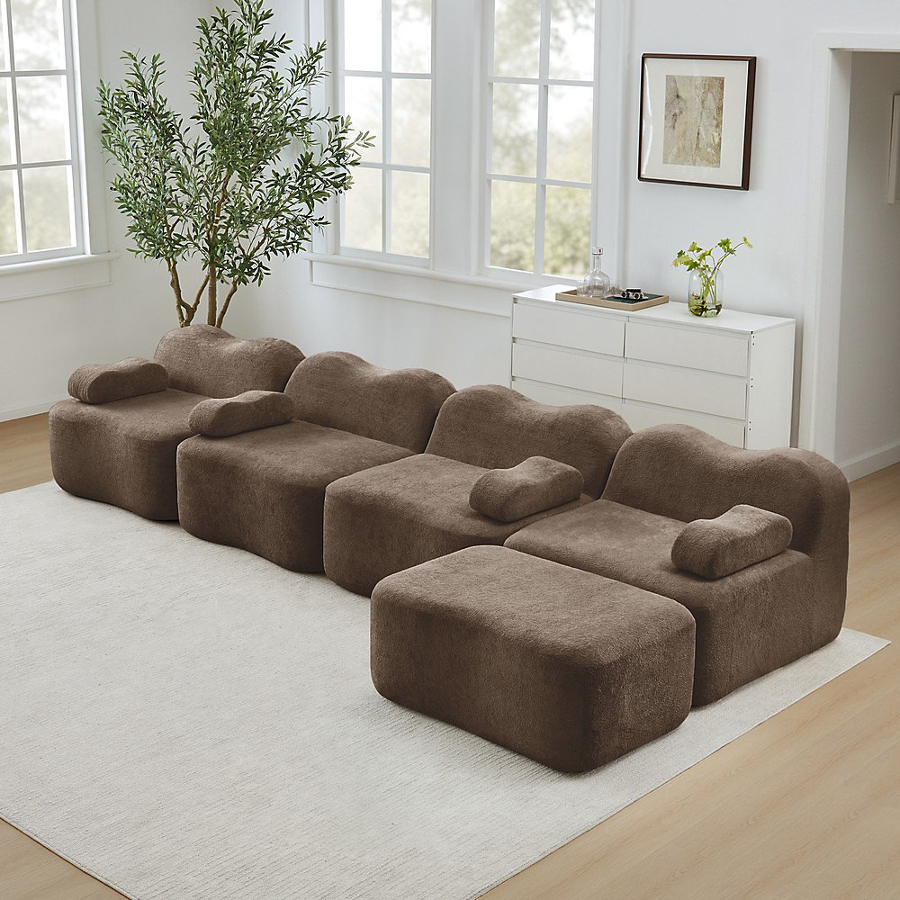 Canapé modulaire L 4 places – 1 ottoman | Brun | 32D mousse haute densité