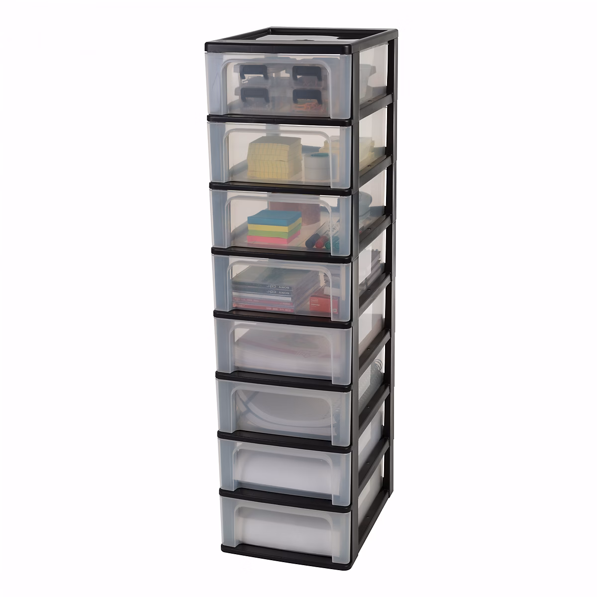 Caisson de rangement plastique A4 – 8 Tiroirs Moyens, Noir, OCH-2008, Iris Ohyama