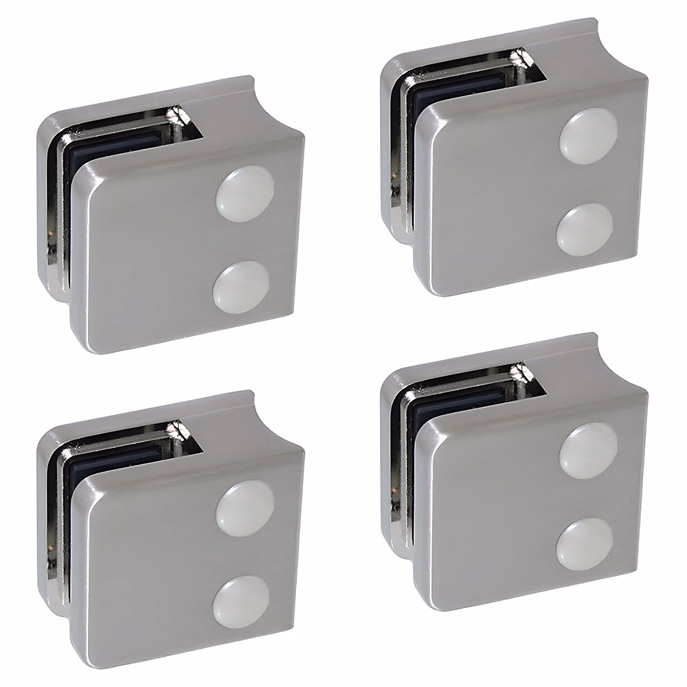 4 x Pince à verre pour tube diam. 42 | 4 modèle 01 – Ep. verre 8 – 76 mm – Zamak aspect inox brossé