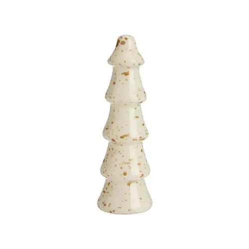 Sapin décoratif en bois de manguier crème et or moucheté petite modèle - 15 x 5 x 5 cm