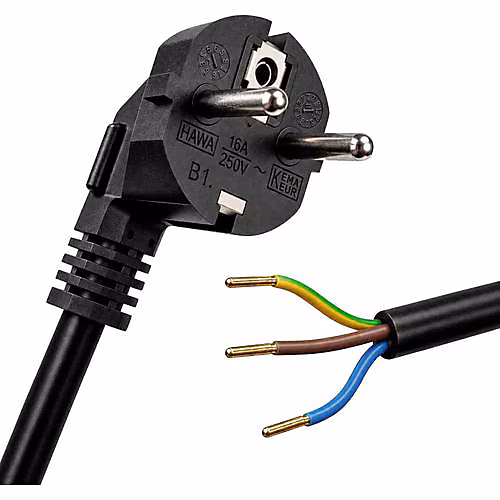 Câble de raccordement H05VV | F 3G 1 – 5 mm² noir 1 – 50 m – fiche coudée PVC avec double contact de protection