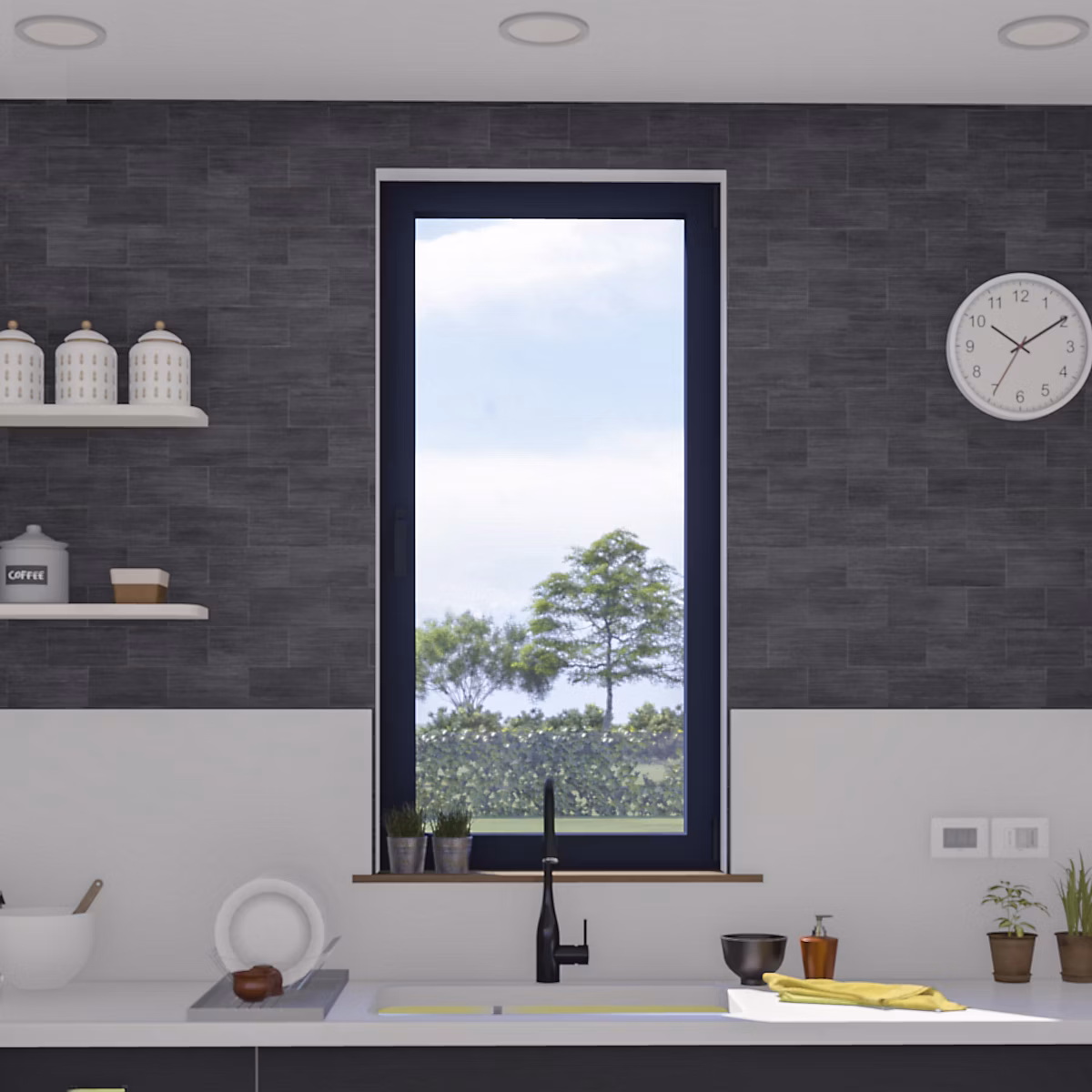 Fenêtre 1 vantail oscillo – battante, tirant gauche double vitrage GoodHome en aluminium gris l.63 x H.77 cm