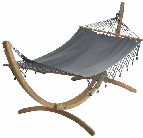 Set support et hamac EsKapade coloris anthracite à franges en bois et polypropylène Jobek Hamacs - 323 x 125 x 128 cm