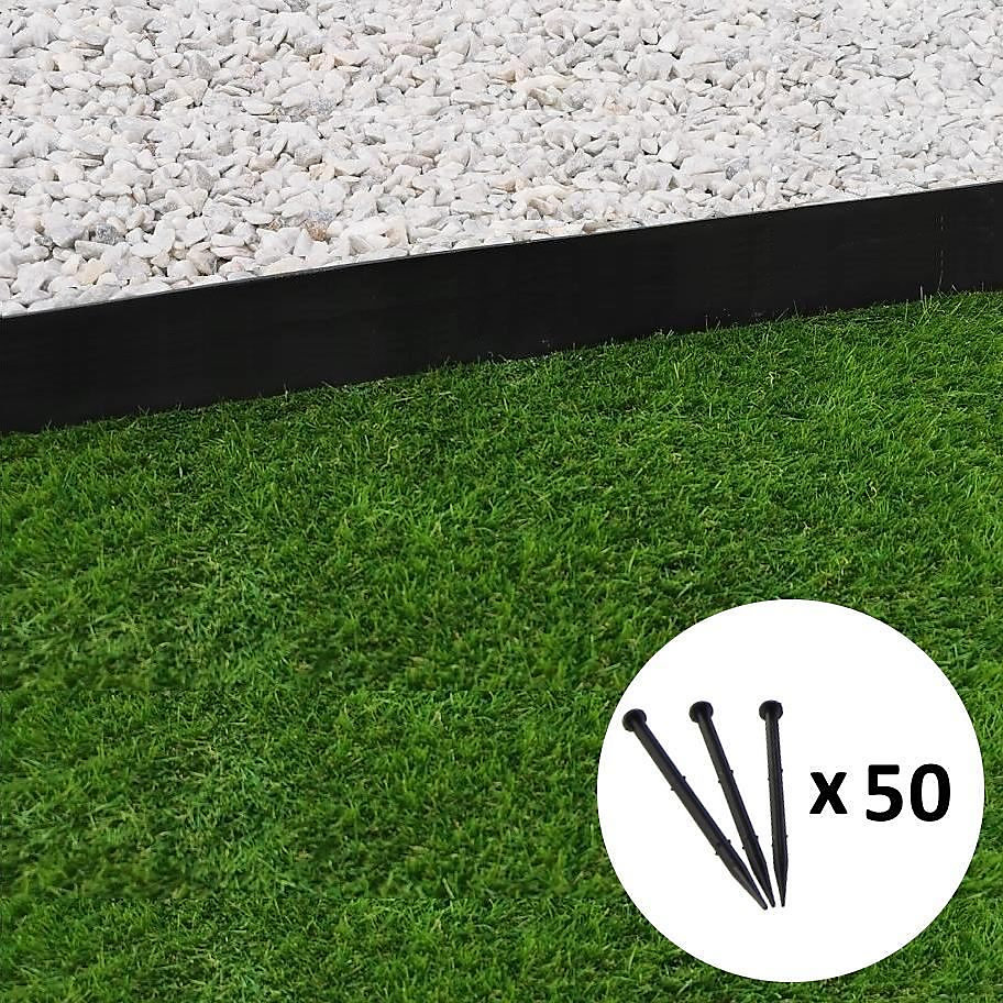 Bordure de jardin droite noire – 7, 8 cm x 10 mètres avec 50 piquets d'ancrage, GT GARDEN