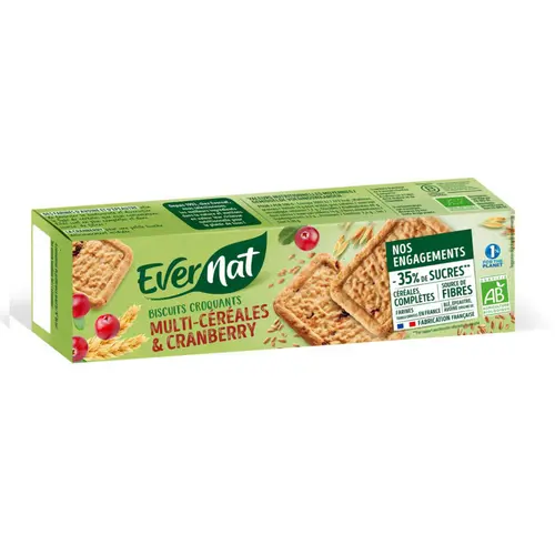 Biscuits bio Evernat multi-céréales et cranberry - 130 g