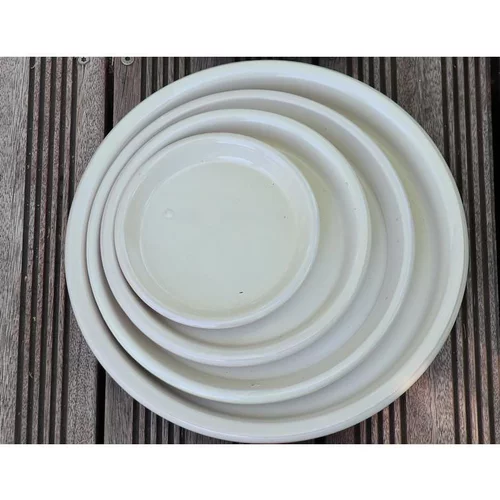 Soucoupe coloris beige en terre émaillée - Ø 18 cm