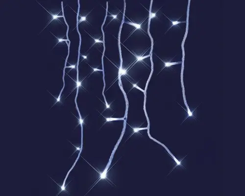 Stalactite lumineuse connectable x3 à 160 LED flash blanc froid sur câble blanc - L 8 m x H 0,54 m