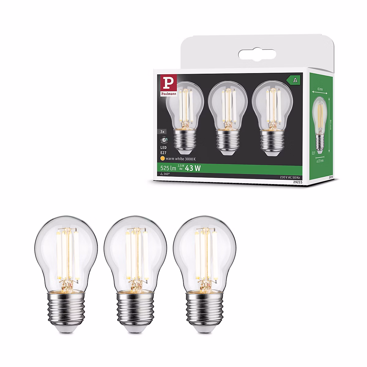 Efficient | Line Filament 230 V Sphérique LED Kit de 3 80 mm 525lm 2 – 5W 3000K Clair