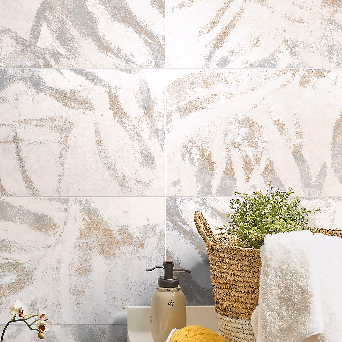 Faïence murale décor effet béton beige cream satin L.90 x l.30 cm x ép.9 – 5 mm, Brush