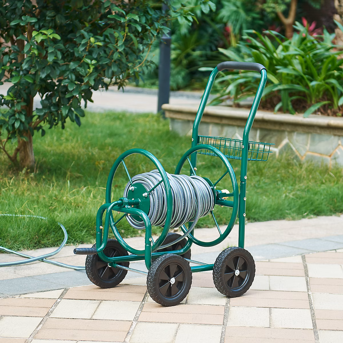 Enrouleur de Tuyau 3/4 pouce pour tuyau jusqu'à 70 m 86 × 44 × 95 cm vert pro.tec