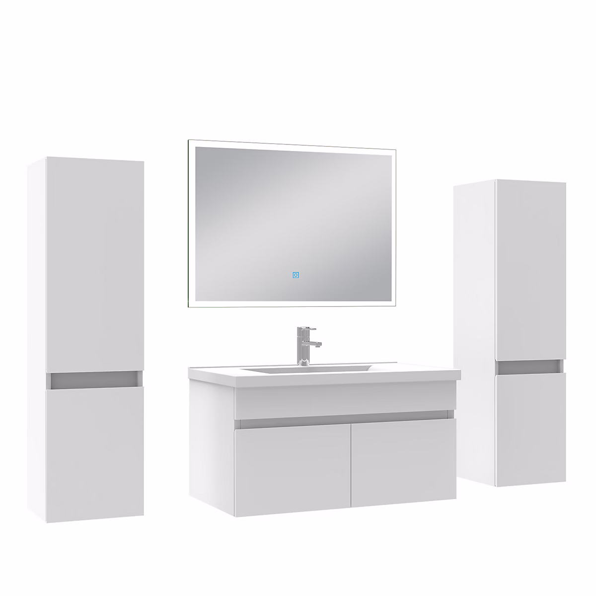 Ensemble meuble Salle de Bain 80cm avec colonne et miroir lumineux dimmable mural blanc – Réf. TLTPUTZOG2924385867