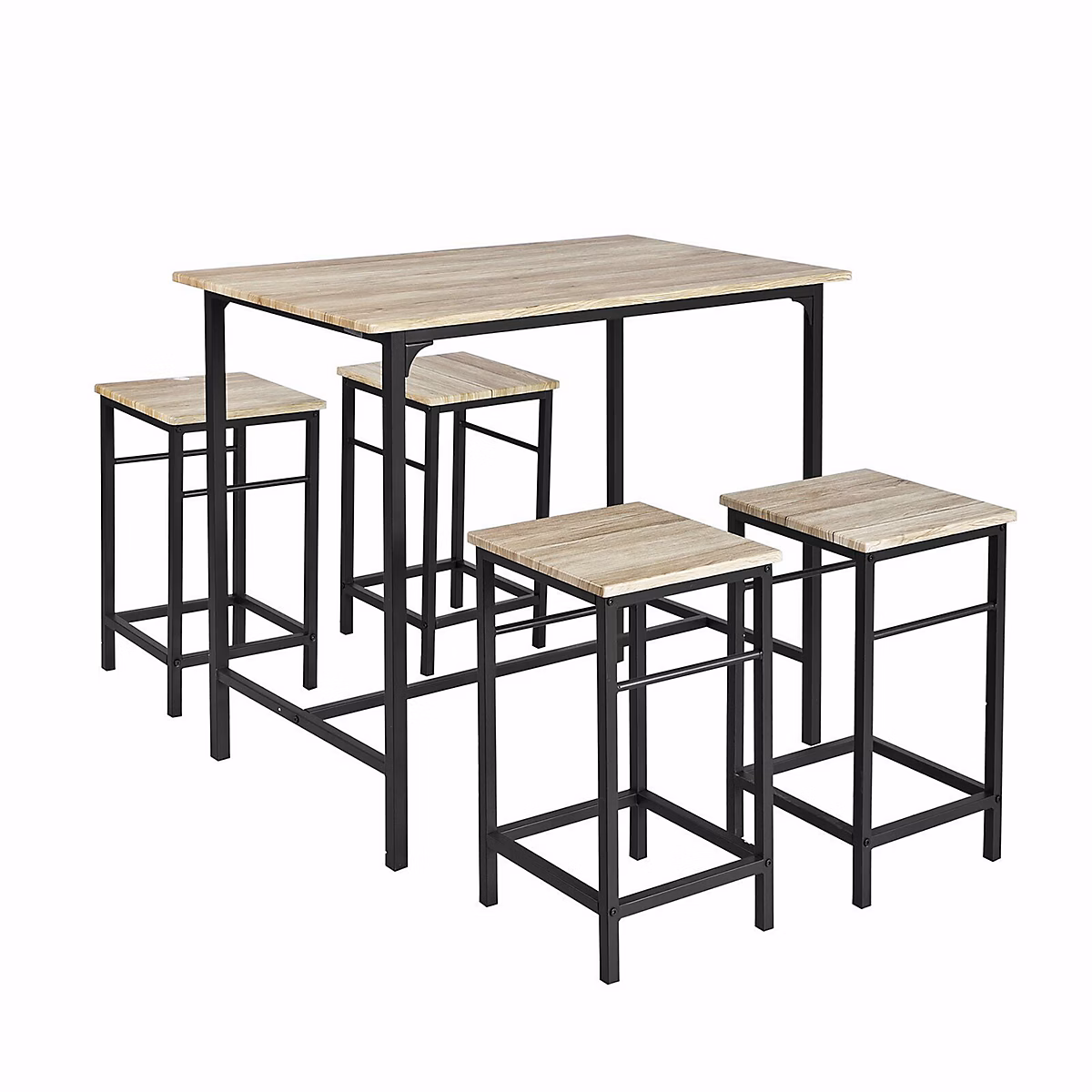 Ensemble Table Haute et 4 Tabourets Style Industriel Bois et Métal pour Cuisine et Jardin – Réf. BBZJWADQV1109432658
