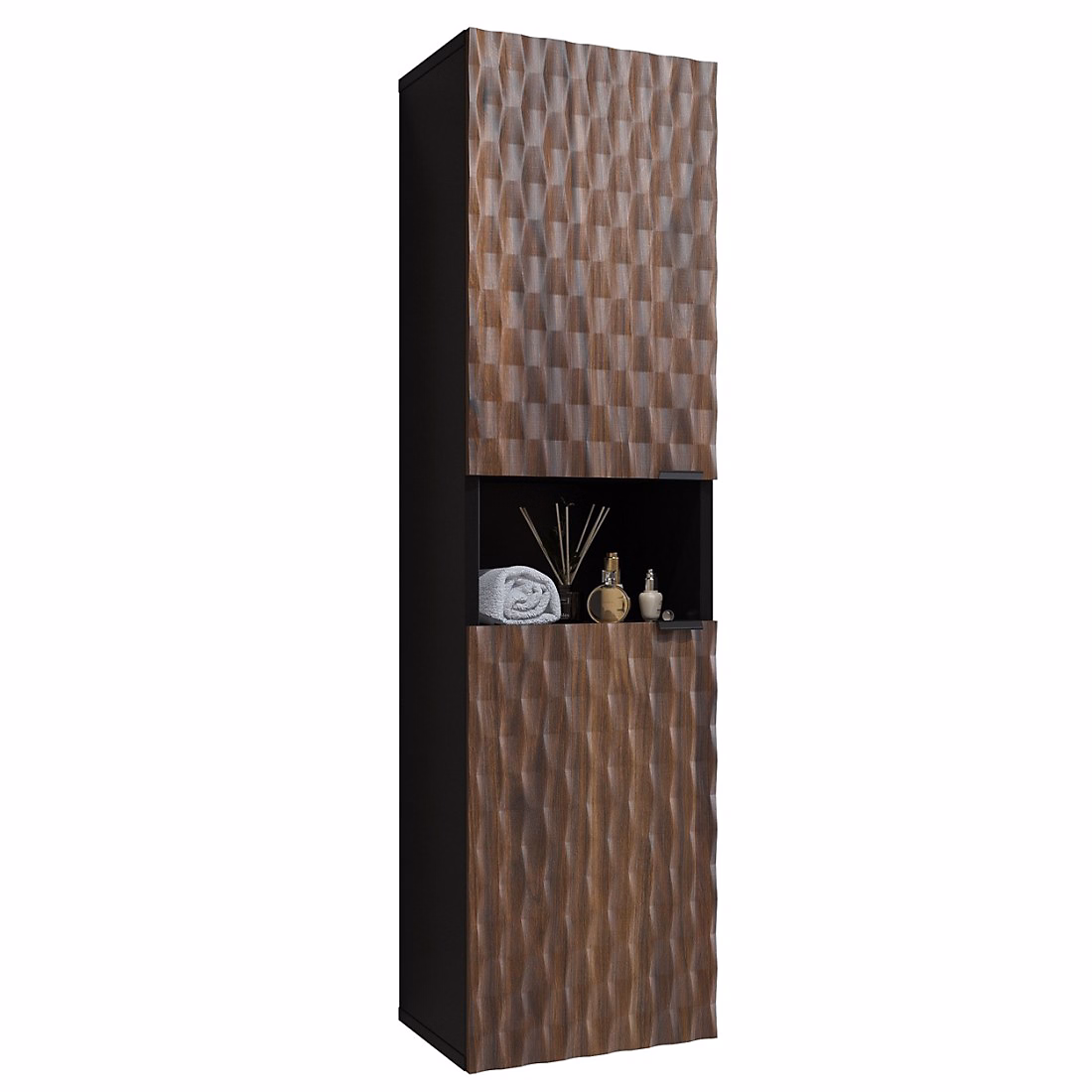 Meuble de salle de bains – Colonne de salle de bain collection KING Chene foncé et noir