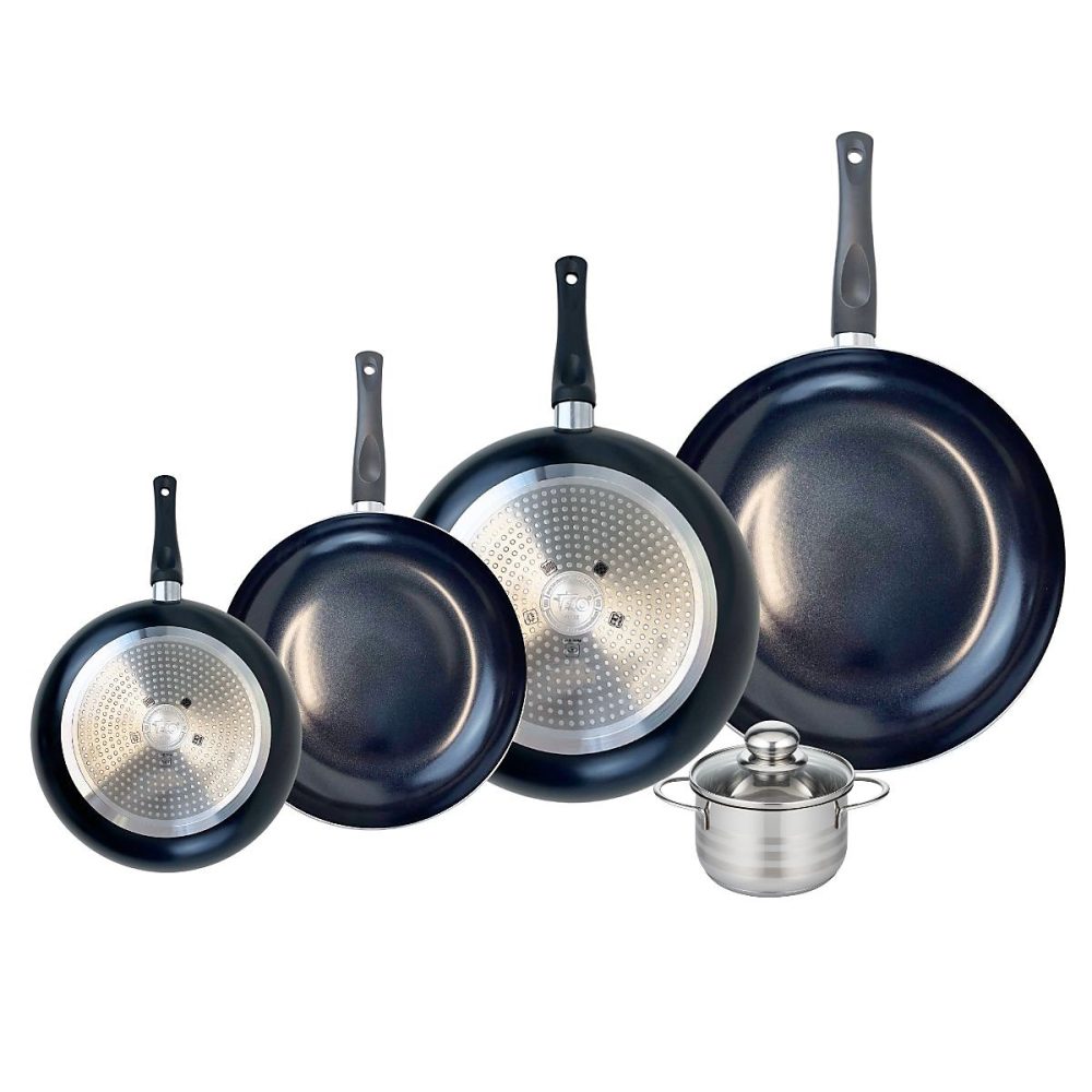 Ensemble de 4 Poêles de cuisson 20 – 24, 28 et 32 cm et 1 faitout 12 cm Elo Prima Brillant