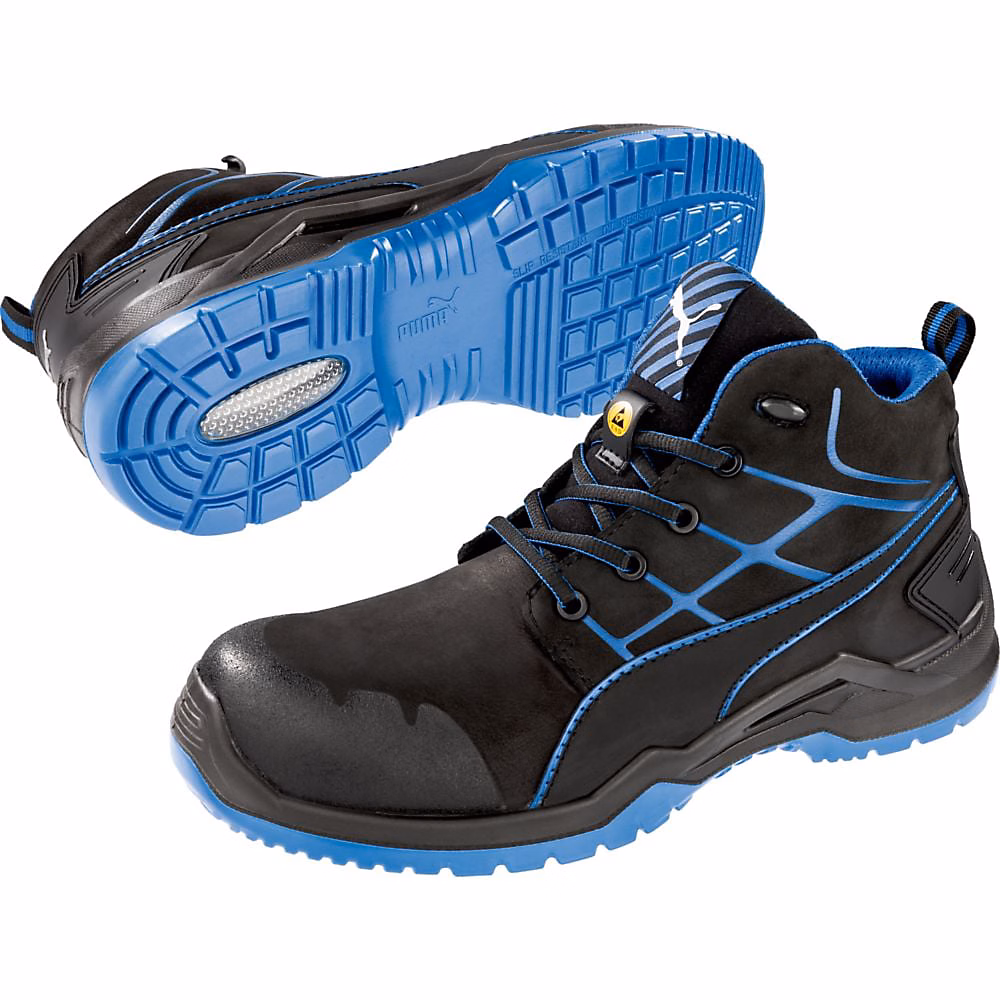 Chaussures de sécurité et chaussettes – Baskets de sécurité montantes Puma Krypton Blue S3 ESD SRC Noir / Bleu 46