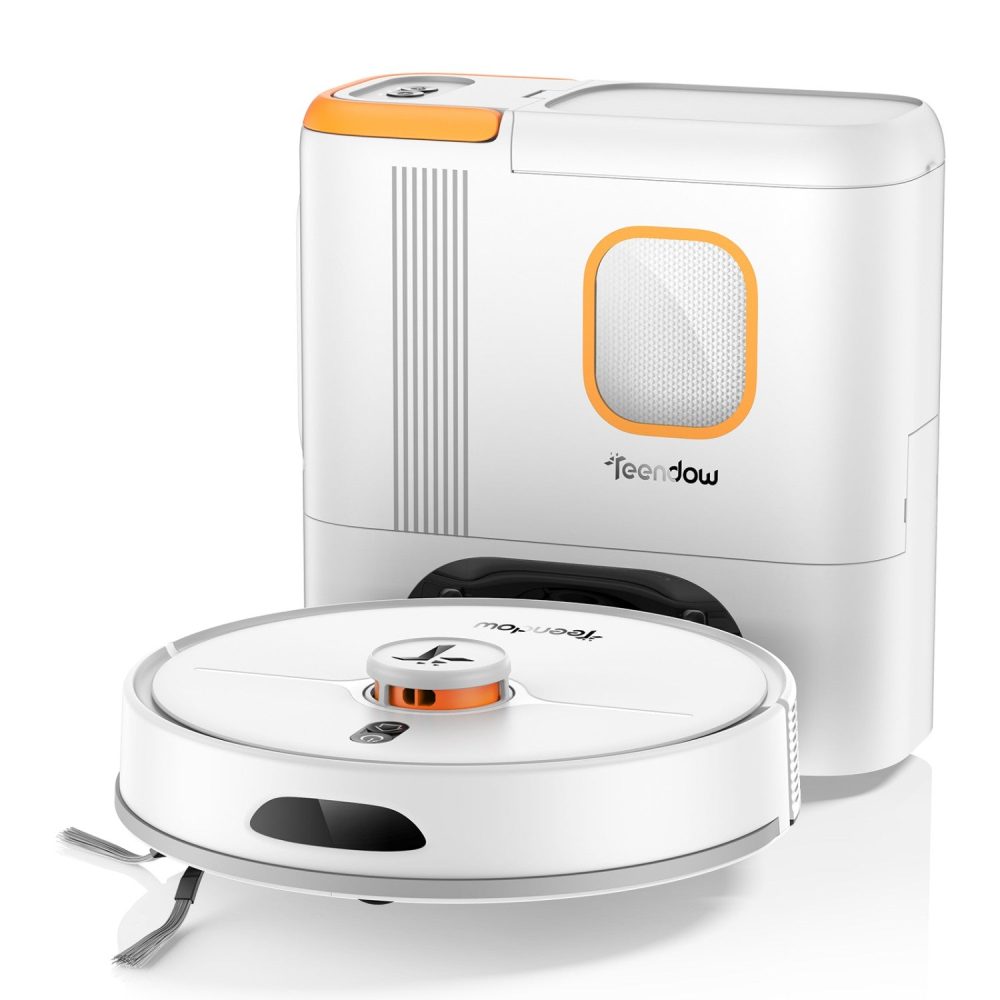 Robot Aspirateur Teendow D20S MAX+ - 6000Pa 5000mAh d'autonomie 180min Silencieux 70dB - Blanc