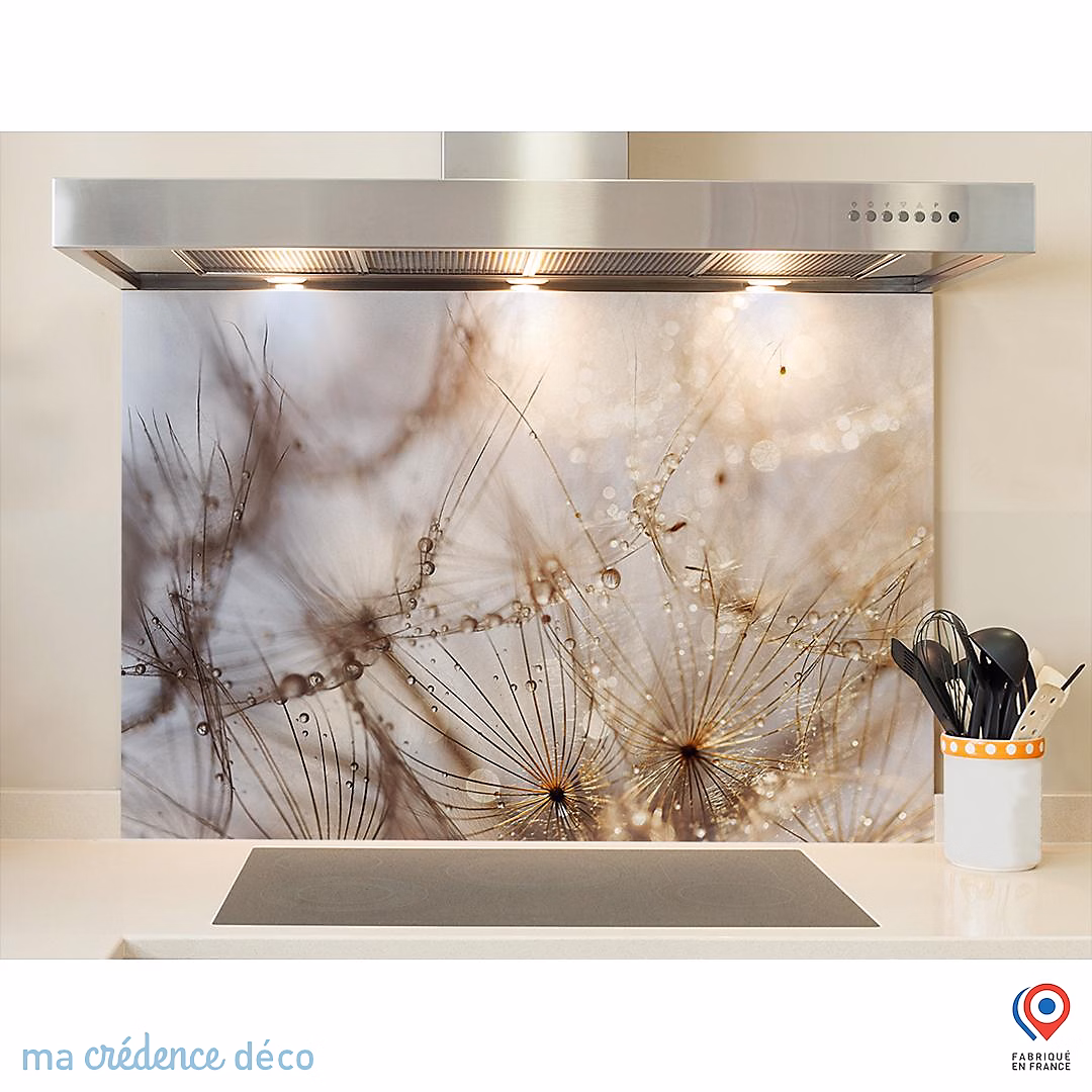 Crédence cuisine fond de hotte Pissenlits abstraits – Verre trempé, L 90 cm x H 60 cm, MaCrédenceDéco