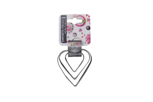 Ensemble de 3 emporte-pièces forme cœur en inox argent - les 3 pièces