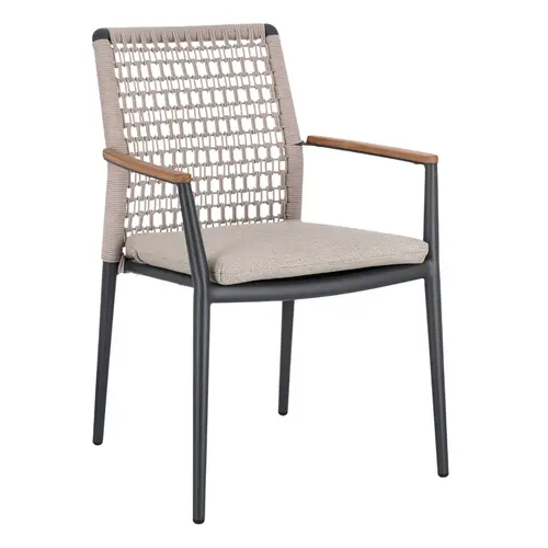 Fauteuil anthracite en aluminium, teck et corde Bizzotto Maddox - 56 x 60 x 82,5 cm