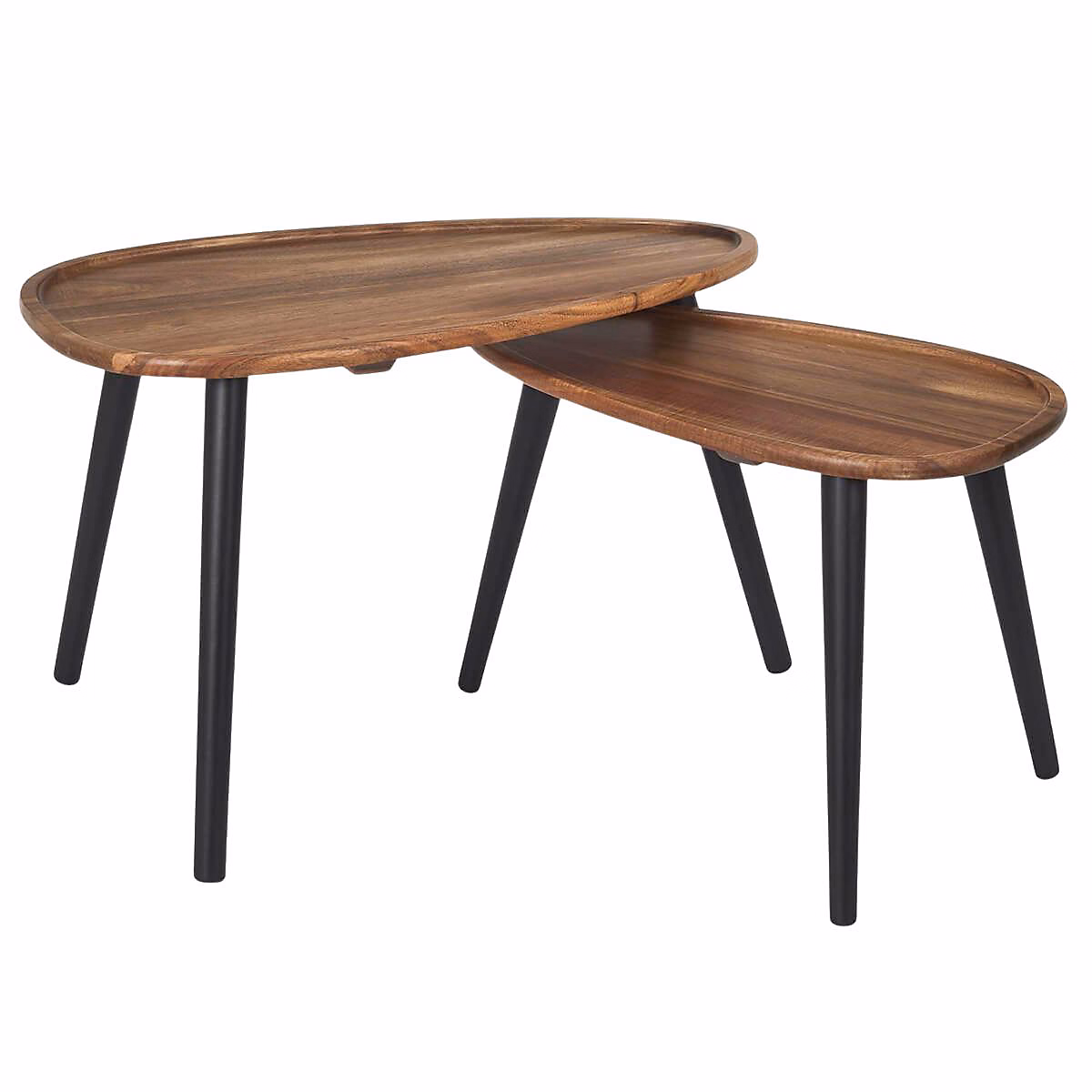 ASTRID | tables basses ovales gigogne en acacia teinté noyer – lot de 2