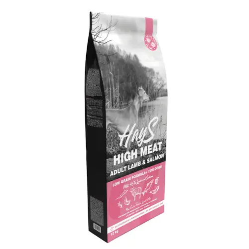 Croquette pour chien adulte à l'agneau et au poisson Hays High Meat - 12 kg