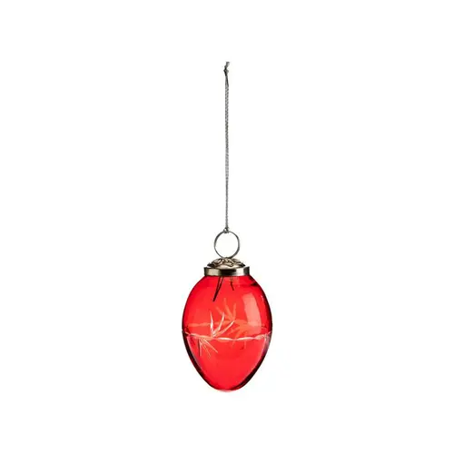 Boule ovale en métal et verre gravé transparent rouge - 8 x 5 cm