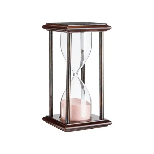 Sablier vintage en verre et bois noir avec sable rose - 7,5 x 7,5 x 15 cm
