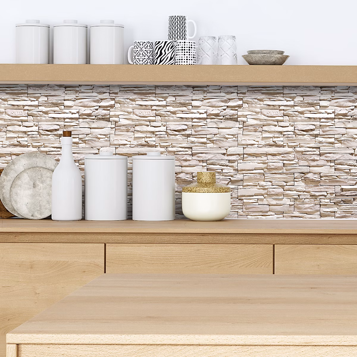 Crédence adhésive effet pierre de parement beige 288 – 40 × 100cm