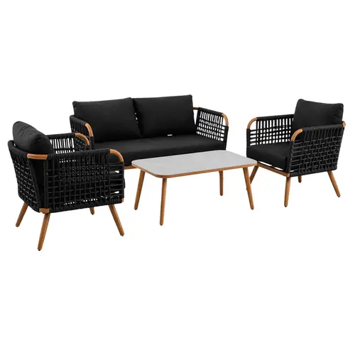 Salon de jardin en aluminium coloris noir Taormina - 4 éléments (canapé, table basse et deux fauteuils)