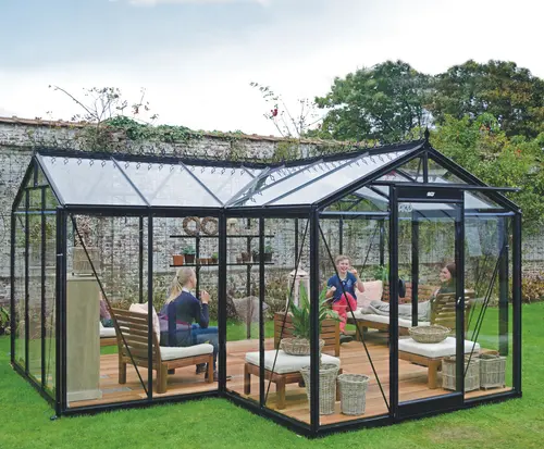 Orangerie en aluminium noir laqué et verre trempé sécurit ACD Aurélie - 10,26 m²