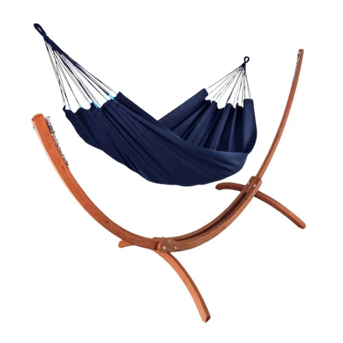 Set support et hamac Weekend coloris bleu marine en bois et polypropylène certifié FSC® Jobek Hamacs - 350 x 125 x 136,5 cm