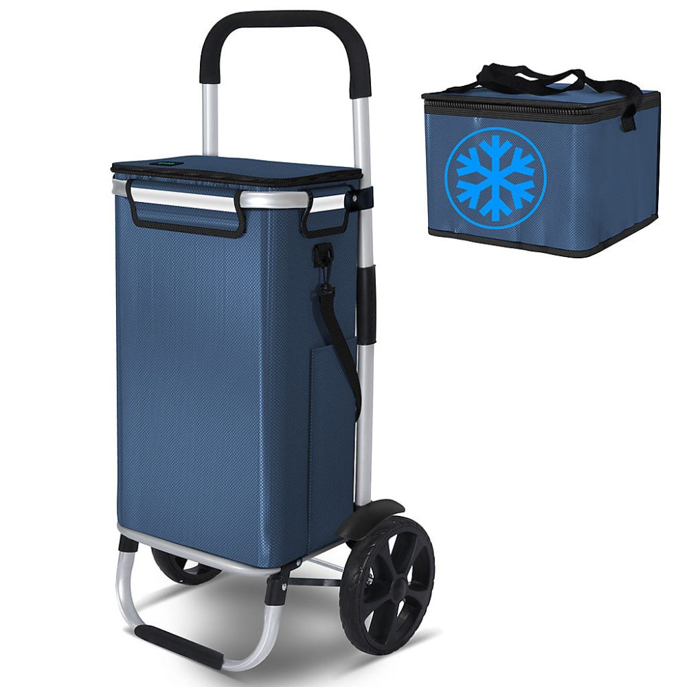 Chariot de course pliable aluminium 2 roues avec sac isotherme bleu marine VOUNOT – Réf. ETRODZSLR2822504127