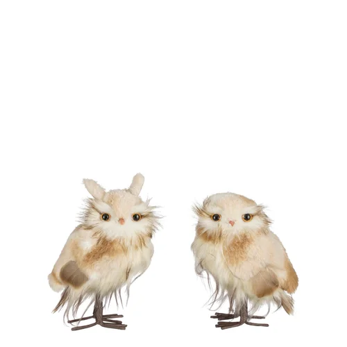Figurine décorative hibou à poser coloris beige - 15 x 11 x 9 cm