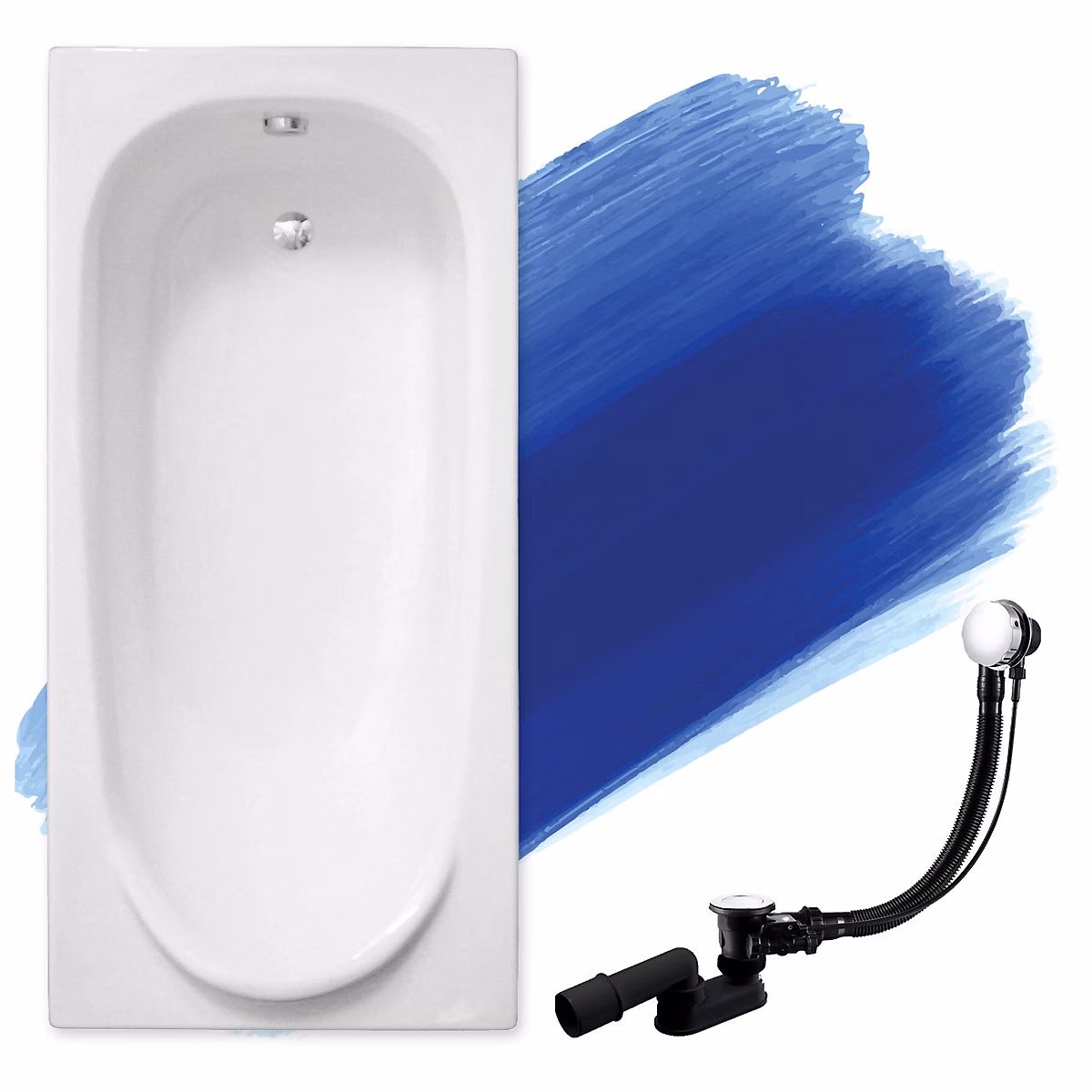 Baignoire rectangulaire 160 x 75 MEDIUM acrylique blanc – sans Habillage + Pieds + Vidage à chromé
