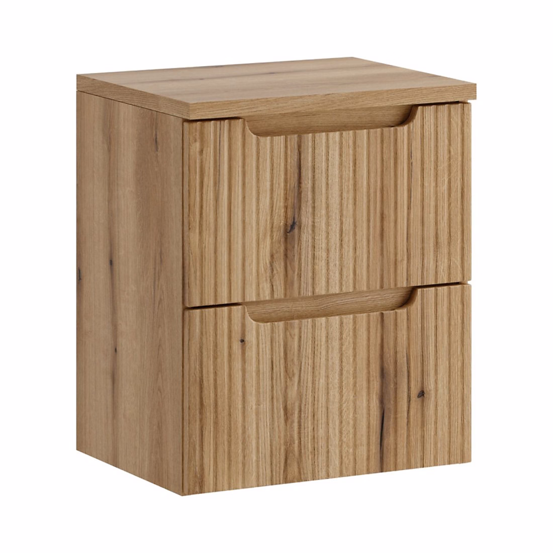Ensemble de salle de bain suspendu VANO chene clair 50cm : meuble sous vasque à tiroirs avec façade rainurée et plan pour vasque – Réf. XYLDFTJFD1222274670