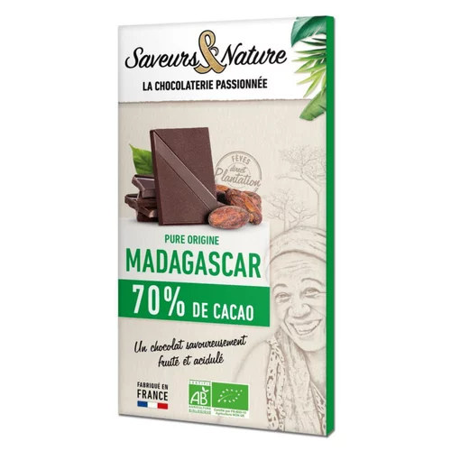 Chocolat noir 70% origine Madagascar bio Saveurs et Nature - 80 g