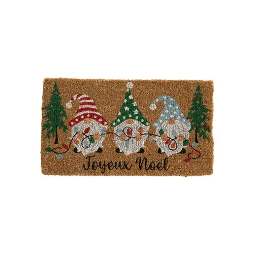 Paillasson en fibre de coco motif Gnomes Joyeux Noël - 72 x 40 cm