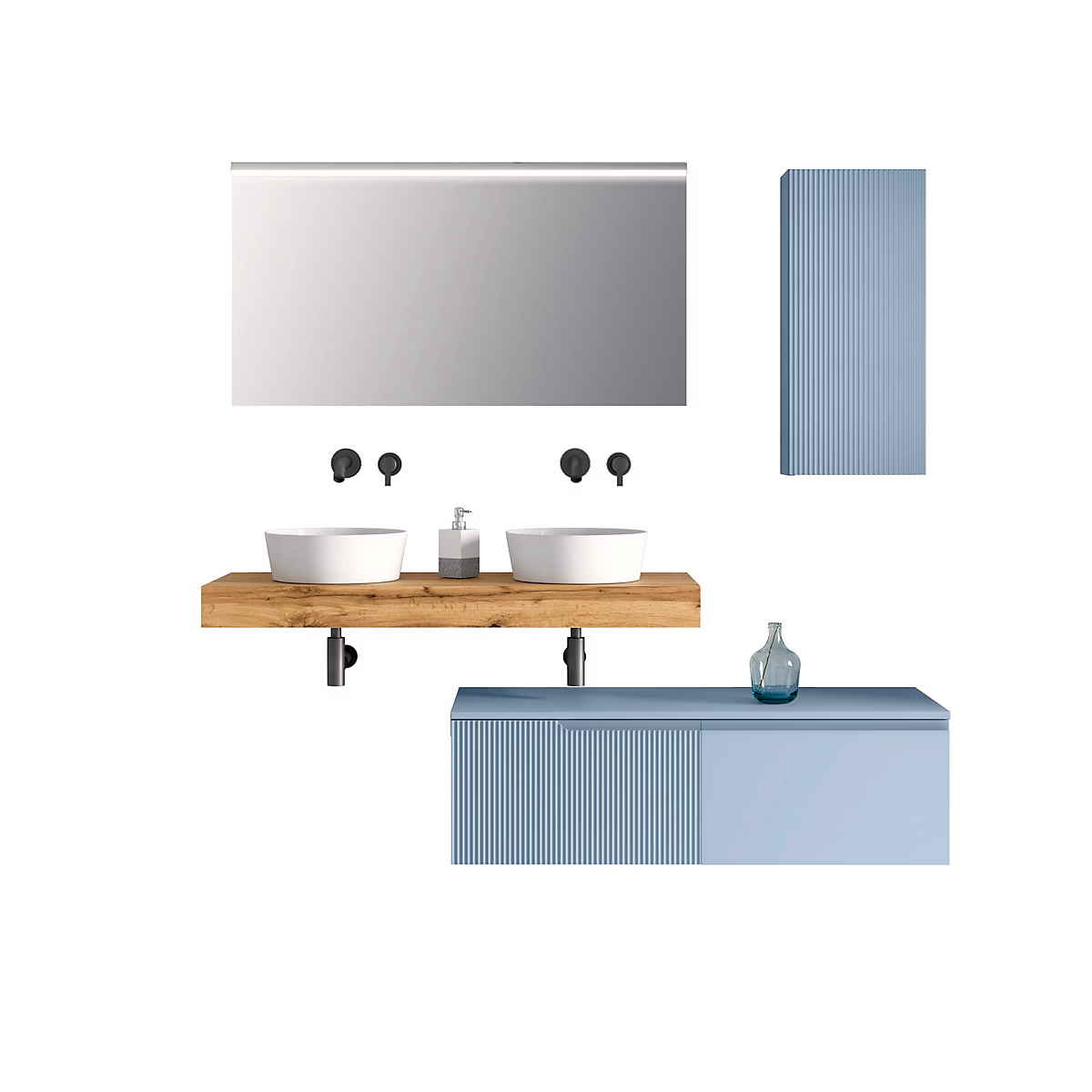 Ensemble meuble de salle de bains – Ensemble salle de bain double vasque 7 pièces VENERE en chène/blue tiffany