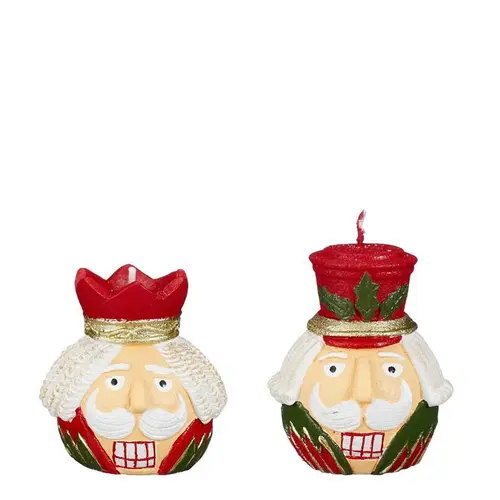 Bougie rouge et verte forme casse-noisette - 6 x 5,5 x 7,5 cm