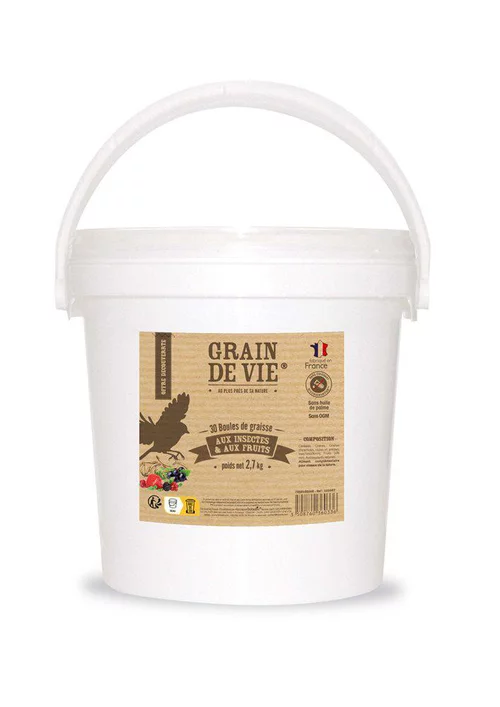 Lot de 30 boules de graisse pour oiseaux aux insectes et aux fruits Grain de Vie - 2,7 kg