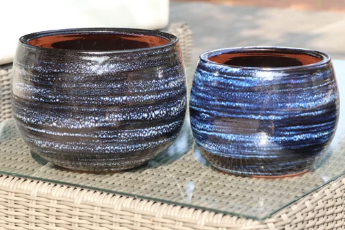 Pot en terre cuite émaillée bleu Nuit étoilée Les Poteries d’Albi Le Liseré - Ø 20 x H 17 cm
