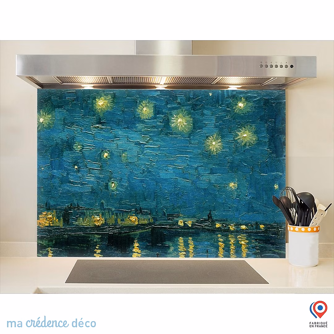 Crédence cuisine fond de hotte Vincent Van Gogh – La nuit étoilée, Arles 1, Verre trempé, L 90 cm x H 50 cm, MaCrédenceDéco