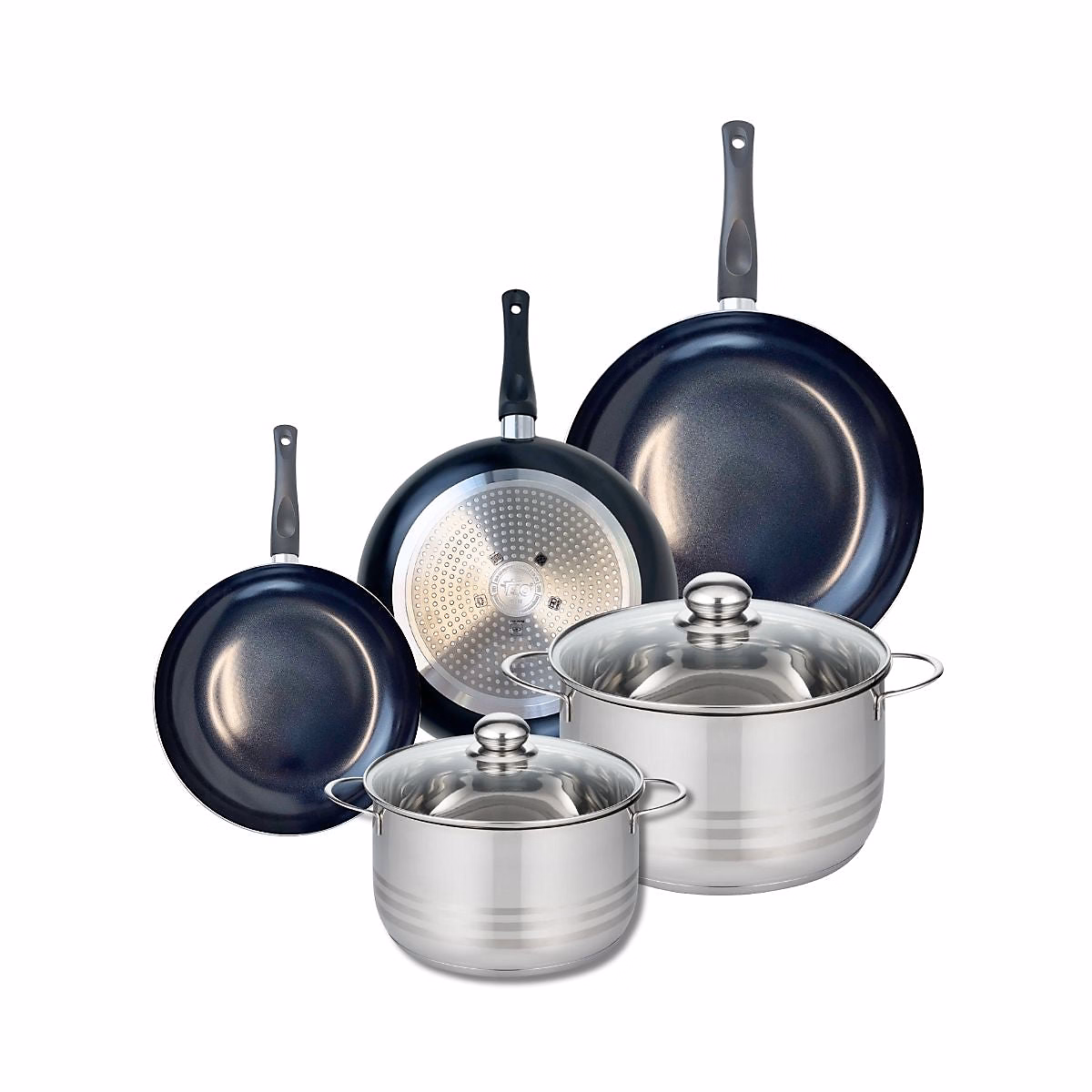 Ensemble de 3 Poêles de cuisson 20 – 24 et 28 cm et 2 faitouts 20 et 24 cm Elo Prima Brillant