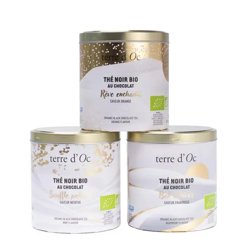 Coffret de 3 thés noirs bio au chocolat Terre d’Oc - 150 g